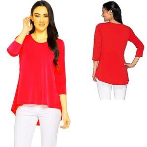 New Susan Graver Liquid Knit 3/4 Sleeve U-Neck Red Tunic Top Size L